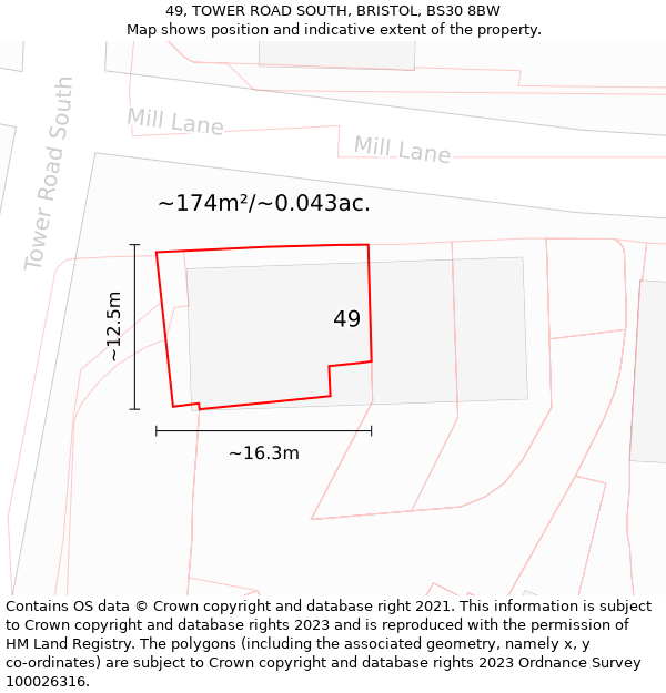 49, TOWER ROAD SOUTH, BRISTOL, BS30 8BW: Plot and title map