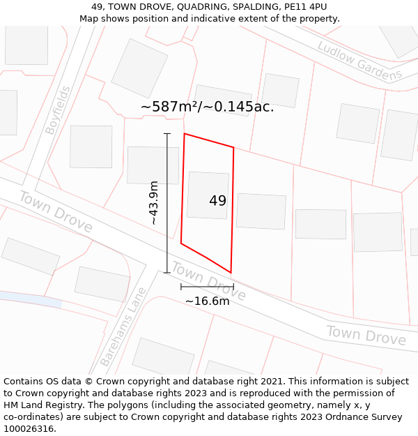 49, TOWN DROVE, QUADRING, SPALDING, PE11 4PU: Plot and title map