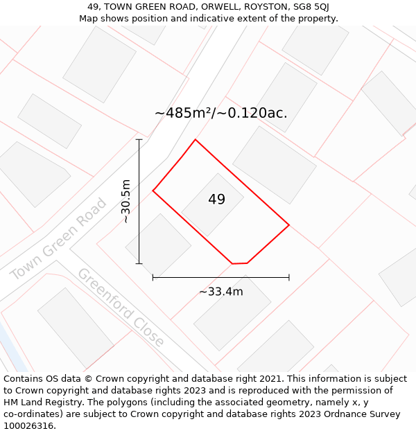 49, TOWN GREEN ROAD, ORWELL, ROYSTON, SG8 5QJ: Plot and title map