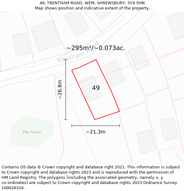 49, TRENTHAM ROAD, WEM, SHREWSBURY, SY4 5HN: Plot and title map