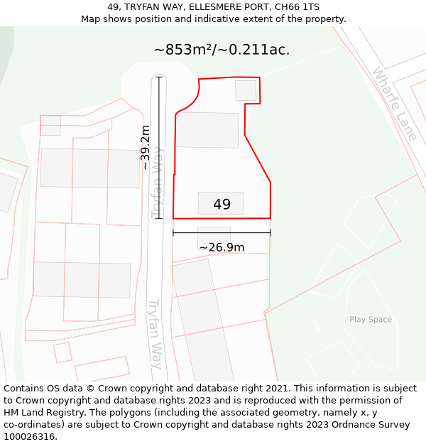 49, TRYFAN WAY, ELLESMERE PORT, CH66 1TS: Plot and title map