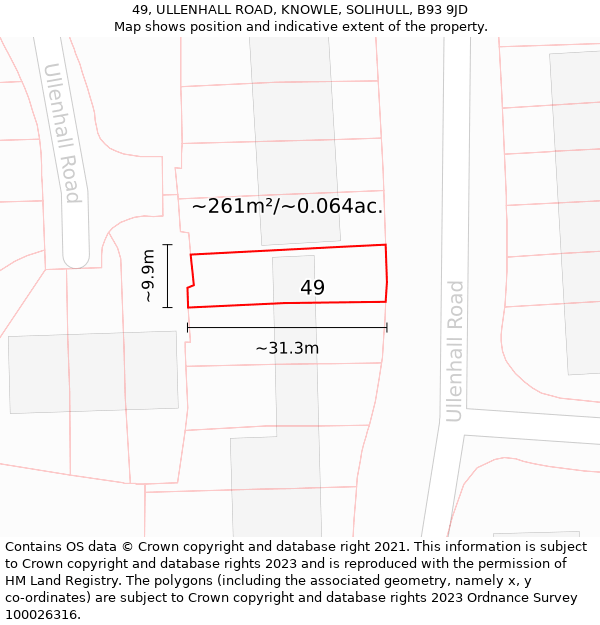 49, ULLENHALL ROAD, KNOWLE, SOLIHULL, B93 9JD: Plot and title map