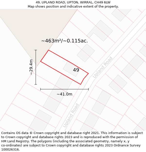 49, UPLAND ROAD, UPTON, WIRRAL, CH49 6LW: Plot and title map