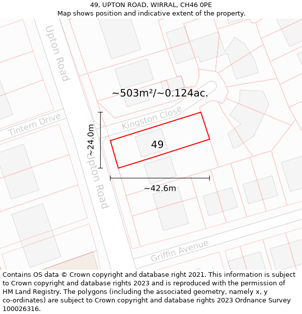 49, UPTON ROAD, WIRRAL, CH46 0PE: Plot and title map