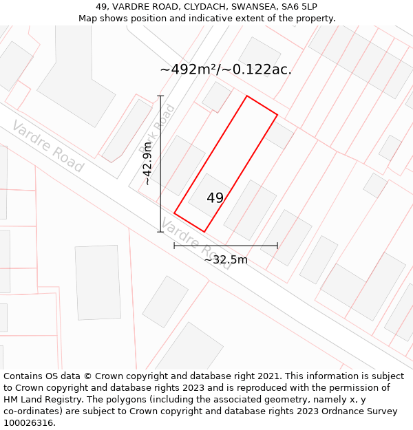 49, VARDRE ROAD, CLYDACH, SWANSEA, SA6 5LP: Plot and title map