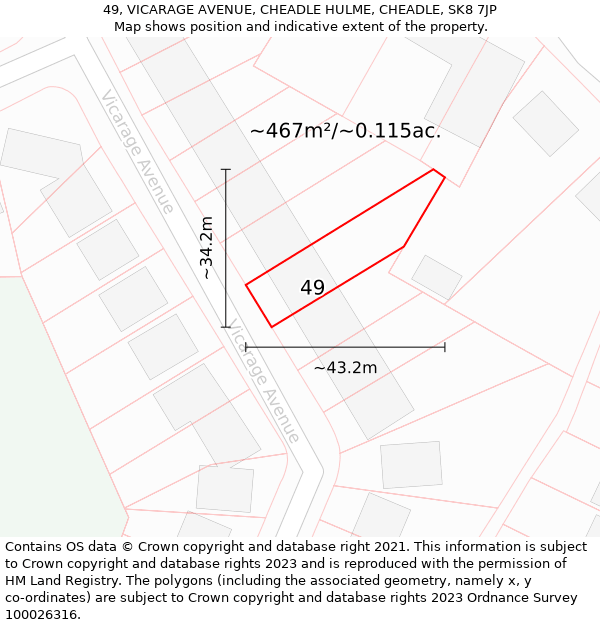 49, VICARAGE AVENUE, CHEADLE HULME, CHEADLE, SK8 7JP: Plot and title map