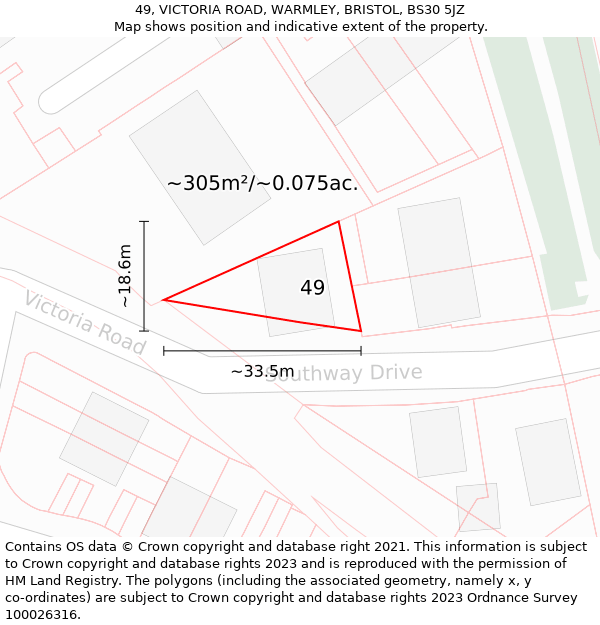 49, VICTORIA ROAD, WARMLEY, BRISTOL, BS30 5JZ: Plot and title map