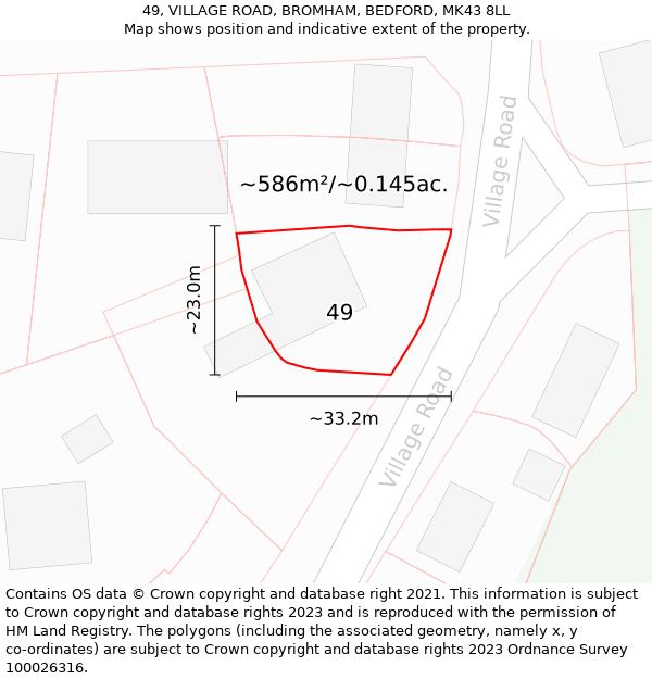 49, VILLAGE ROAD, BROMHAM, BEDFORD, MK43 8LL: Plot and title map