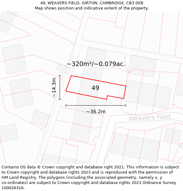 49, WEAVERS FIELD, GIRTON, CAMBRIDGE, CB3 0XB: Plot and title map