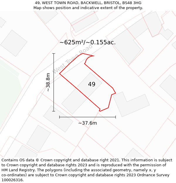 49, WEST TOWN ROAD, BACKWELL, BRISTOL, BS48 3HG: Plot and title map