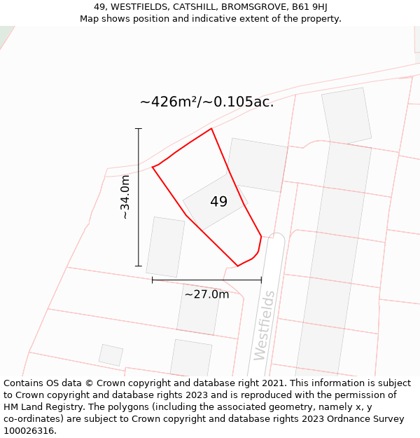 49, WESTFIELDS, CATSHILL, BROMSGROVE, B61 9HJ: Plot and title map