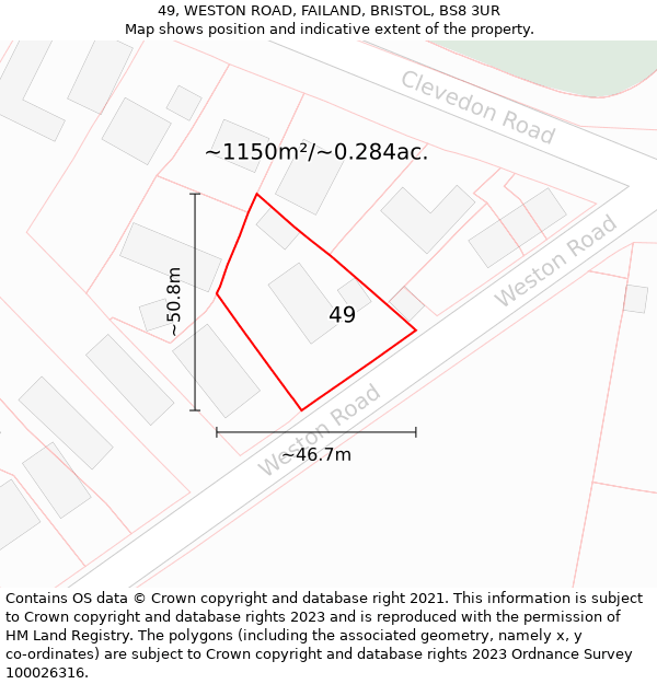 49, WESTON ROAD, FAILAND, BRISTOL, BS8 3UR: Plot and title map