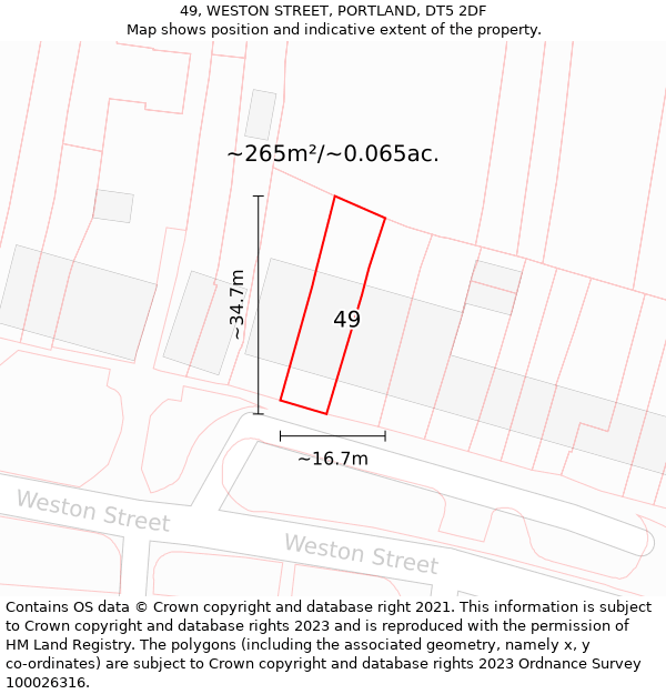 49, WESTON STREET, PORTLAND, DT5 2DF: Plot and title map