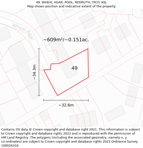 49, WHEAL AGAR, POOL, REDRUTH, TR15 3QL: Plot and title map