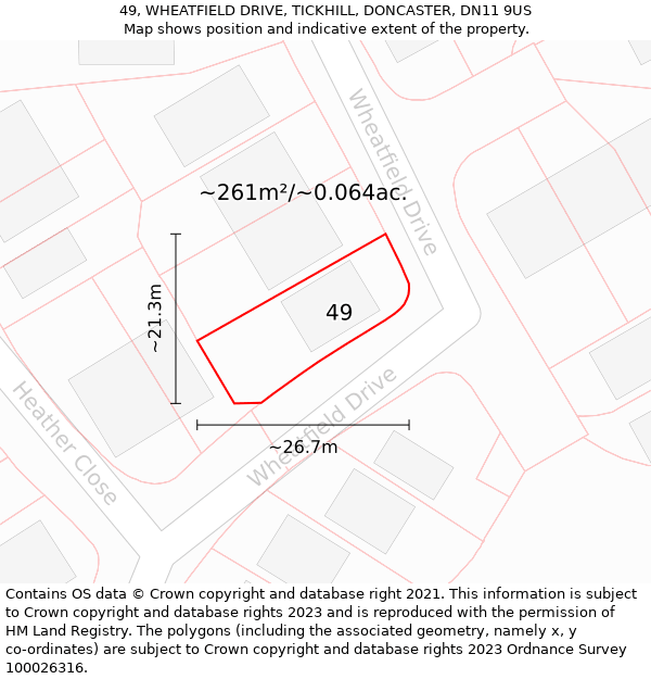 49, WHEATFIELD DRIVE, TICKHILL, DONCASTER, DN11 9US: Plot and title map