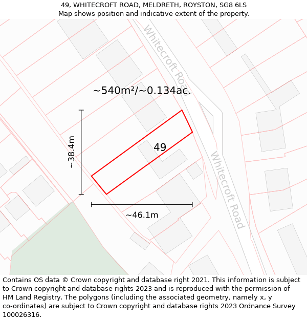 49, WHITECROFT ROAD, MELDRETH, ROYSTON, SG8 6LS: Plot and title map