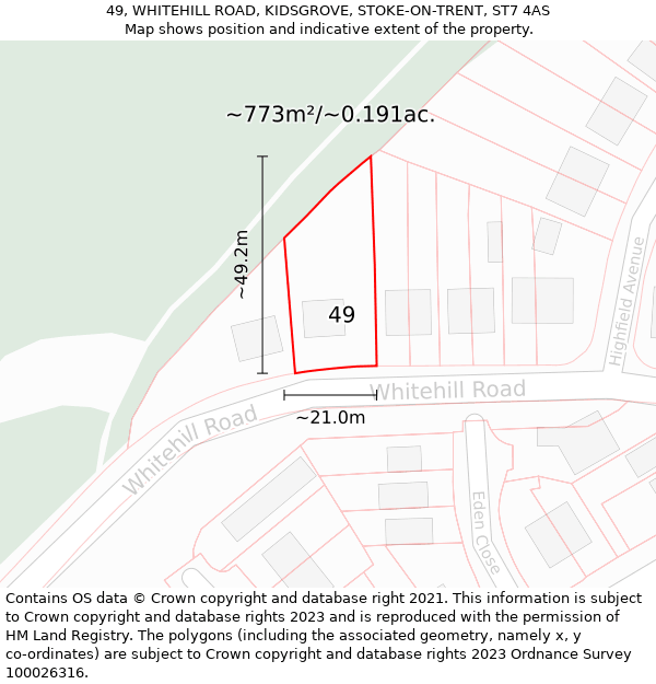 49, WHITEHILL ROAD, KIDSGROVE, STOKE-ON-TRENT, ST7 4AS: Plot and title map