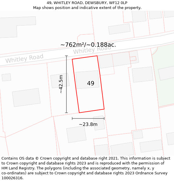 49, WHITLEY ROAD, DEWSBURY, WF12 0LP: Plot and title map