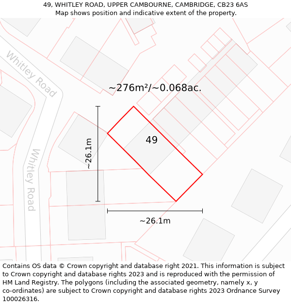 49, WHITLEY ROAD, UPPER CAMBOURNE, CAMBRIDGE, CB23 6AS: Plot and title map