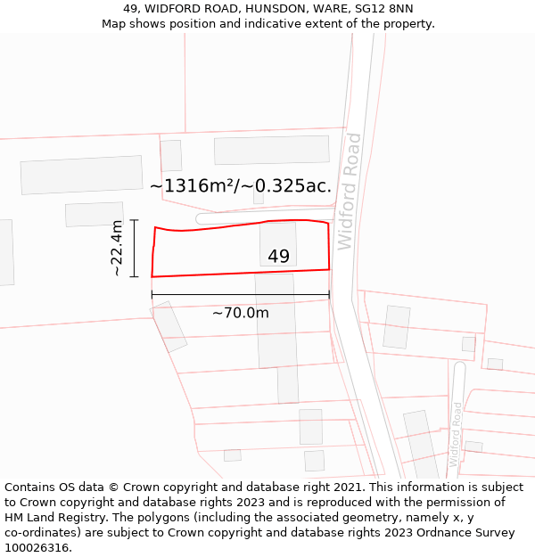 49, WIDFORD ROAD, HUNSDON, WARE, SG12 8NN: Plot and title map