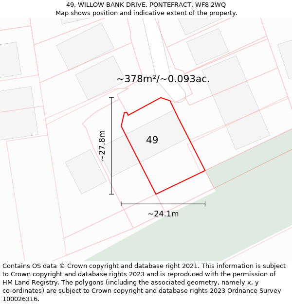 49, WILLOW BANK DRIVE, PONTEFRACT, WF8 2WQ: Plot and title map