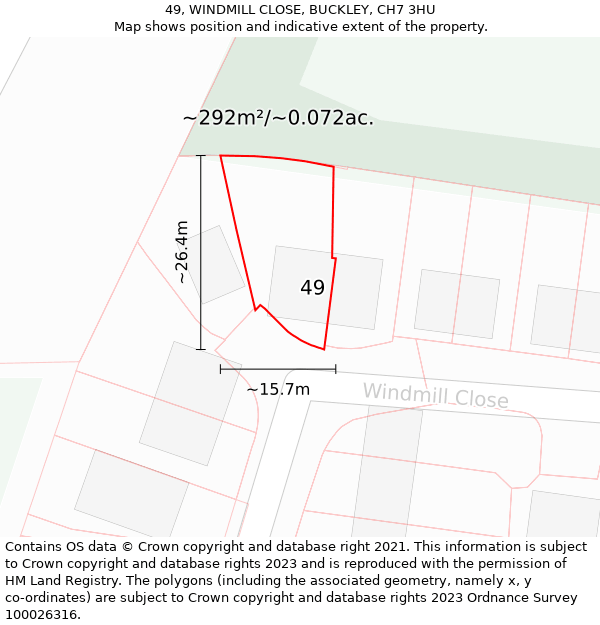 49, WINDMILL CLOSE, BUCKLEY, CH7 3HU: Plot and title map