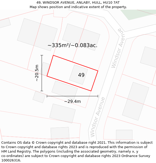 49, WINDSOR AVENUE, ANLABY, HULL, HU10 7AT: Plot and title map