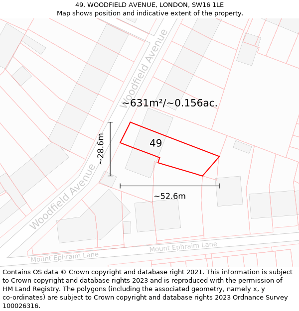 49, WOODFIELD AVENUE, LONDON, SW16 1LE: Plot and title map
