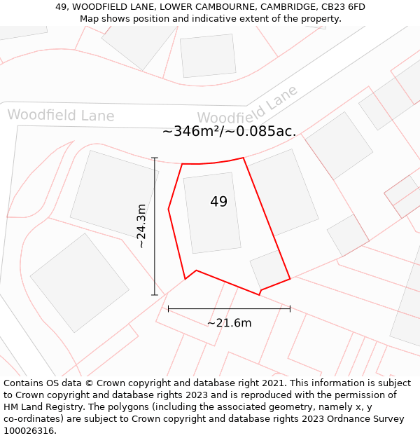 49, WOODFIELD LANE, LOWER CAMBOURNE, CAMBRIDGE, CB23 6FD: Plot and title map