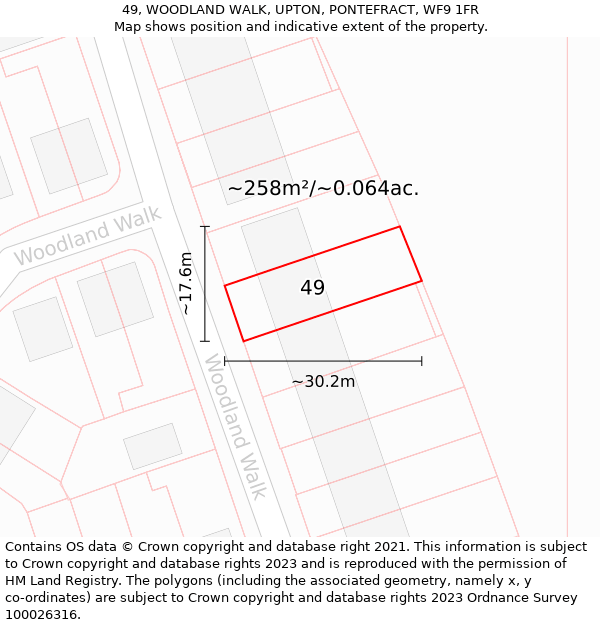 49, WOODLAND WALK, UPTON, PONTEFRACT, WF9 1FR: Plot and title map