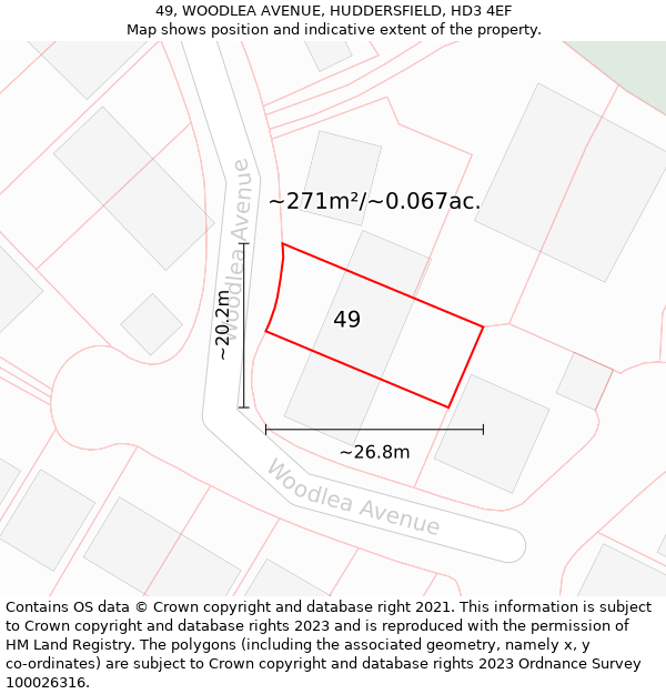 49, WOODLEA AVENUE, HUDDERSFIELD, HD3 4EF: Plot and title map