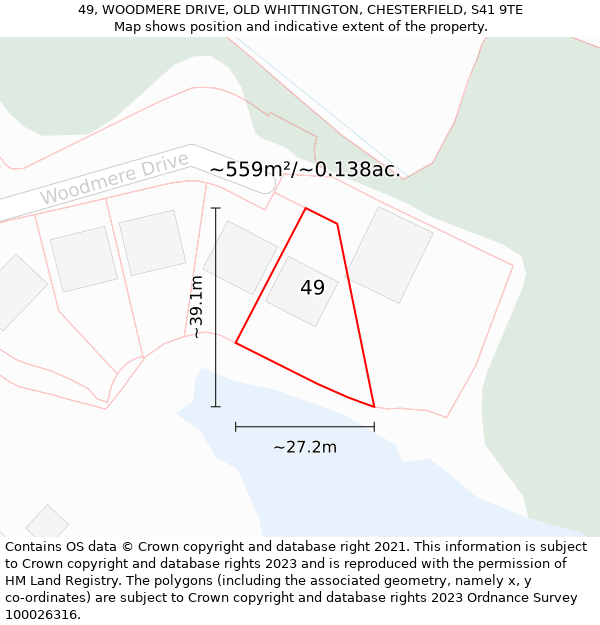 49, WOODMERE DRIVE, OLD WHITTINGTON, CHESTERFIELD, S41 9TE: Plot and title map