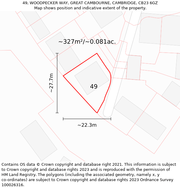 49, WOODPECKER WAY, GREAT CAMBOURNE, CAMBRIDGE, CB23 6GZ: Plot and title map