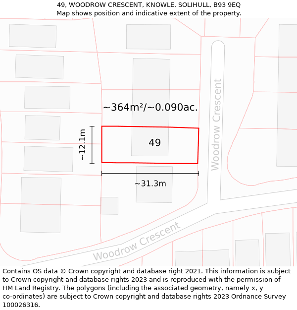 49, WOODROW CRESCENT, KNOWLE, SOLIHULL, B93 9EQ: Plot and title map