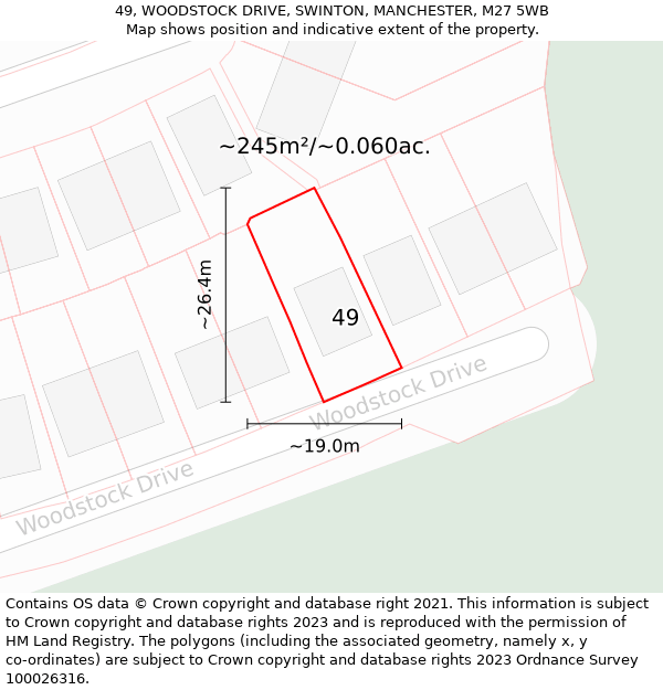 49, WOODSTOCK DRIVE, SWINTON, MANCHESTER, M27 5WB: Plot and title map