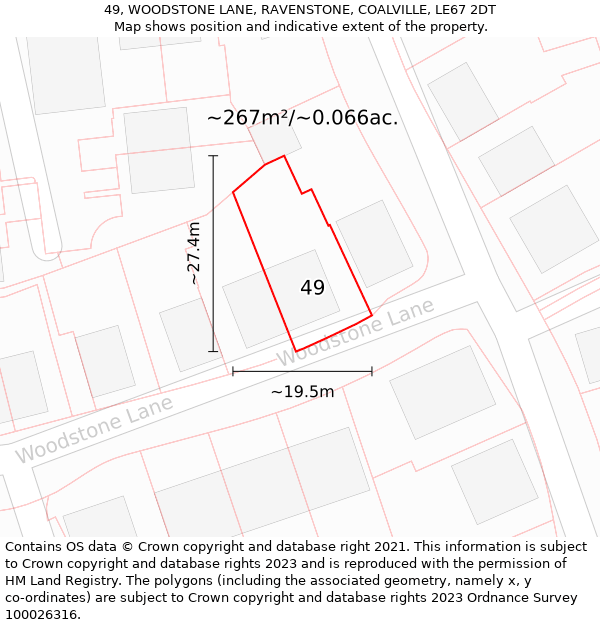 49, WOODSTONE LANE, RAVENSTONE, COALVILLE, LE67 2DT: Plot and title map