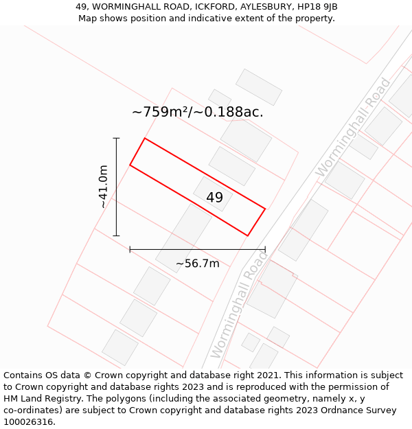 49, WORMINGHALL ROAD, ICKFORD, AYLESBURY, HP18 9JB: Plot and title map