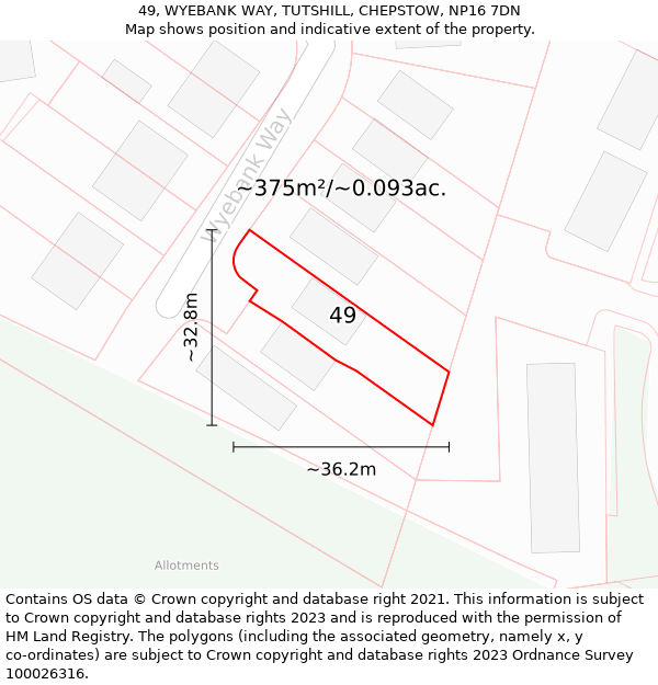 49, WYEBANK WAY, TUTSHILL, CHEPSTOW, NP16 7DN: Plot and title map