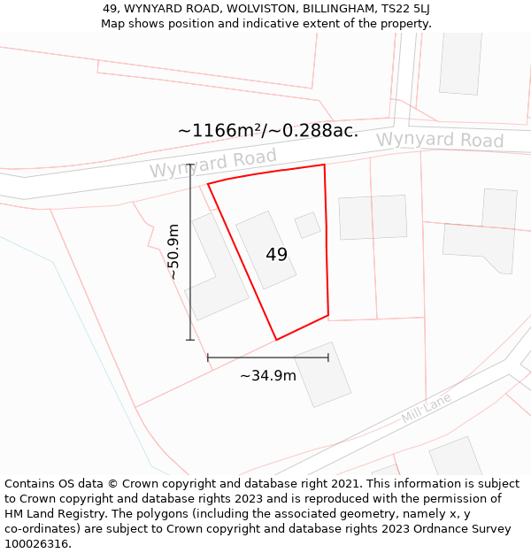 49, WYNYARD ROAD, WOLVISTON, BILLINGHAM, TS22 5LJ: Plot and title map