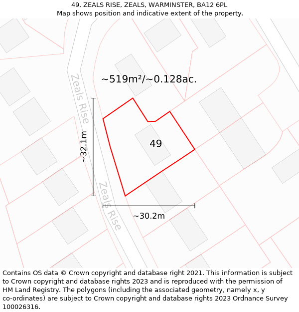 49, ZEALS RISE, ZEALS, WARMINSTER, BA12 6PL: Plot and title map