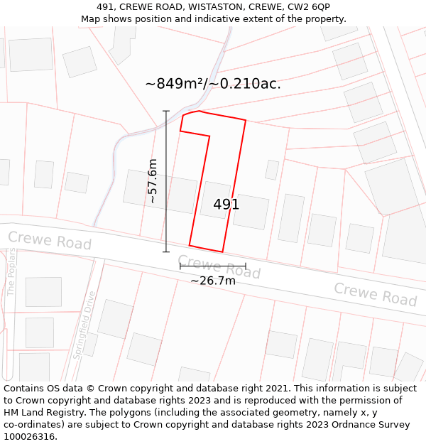 491, CREWE ROAD, WISTASTON, CREWE, CW2 6QP: Plot and title map