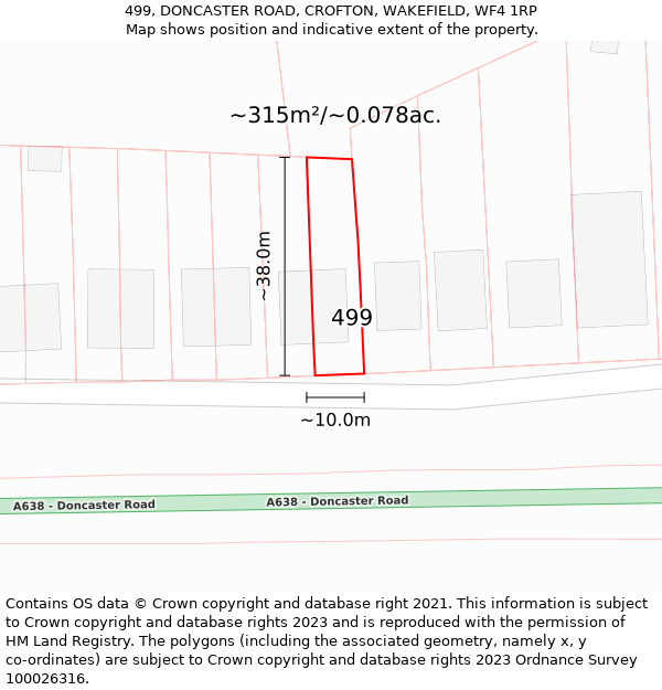 499, DONCASTER ROAD, CROFTON, WAKEFIELD, WF4 1RP: Plot and title map