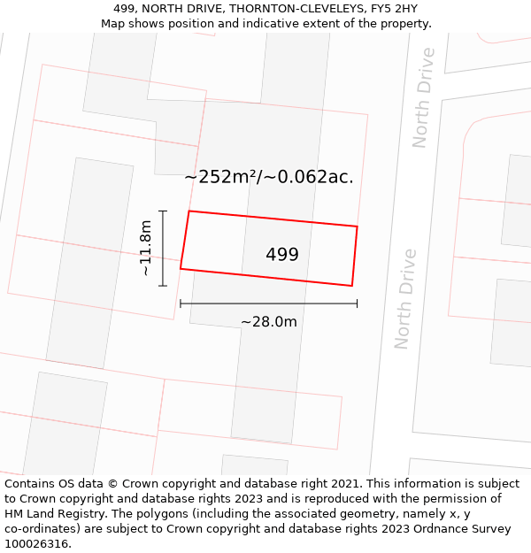 499, NORTH DRIVE, THORNTON-CLEVELEYS, FY5 2HY: Plot and title map