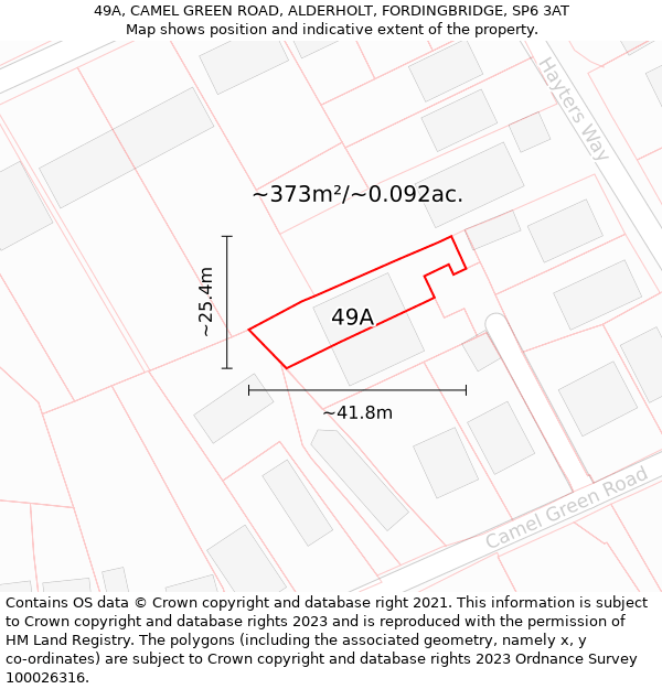 49A, CAMEL GREEN ROAD, ALDERHOLT, FORDINGBRIDGE, SP6 3AT: Plot and title map