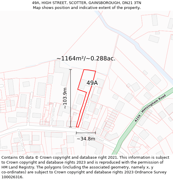 49A, HIGH STREET, SCOTTER, GAINSBOROUGH, DN21 3TN: Plot and title map