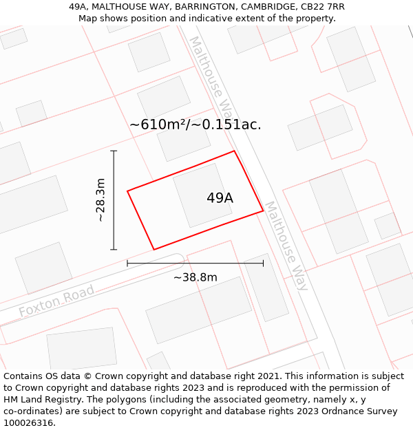 49A, MALTHOUSE WAY, BARRINGTON, CAMBRIDGE, CB22 7RR: Plot and title map