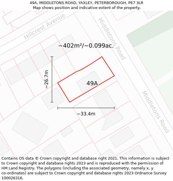 49A, MIDDLETONS ROAD, YAXLEY, PETERBOROUGH, PE7 3LR: Plot and title map