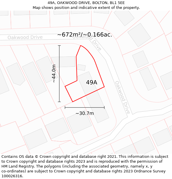 49A, OAKWOOD DRIVE, BOLTON, BL1 5EE: Plot and title map