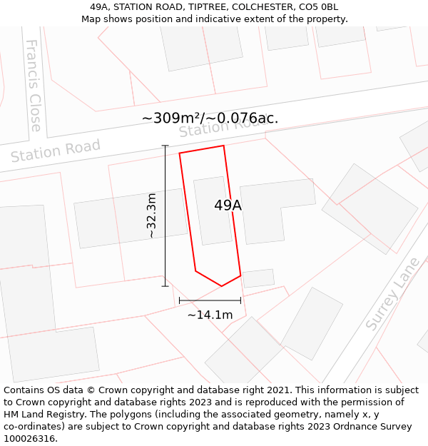 49A, STATION ROAD, TIPTREE, COLCHESTER, CO5 0BL: Plot and title map