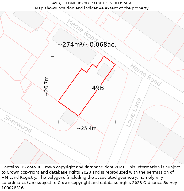 49B, HERNE ROAD, SURBITON, KT6 5BX: Plot and title map